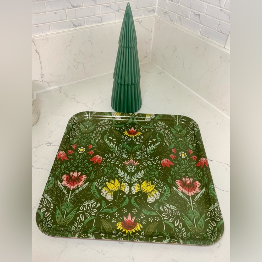 Two Floral Holiday Tray with Green and Red Accents
